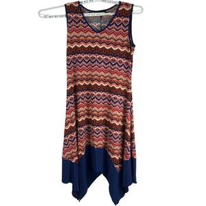AUW Multicolor Sleeveless Handkerchief Hem Dress Women’s Size 12 Zigzag Pattern